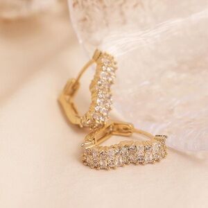 Anthropologie Gold Crystal Pavé Huggie Hoop Earrings